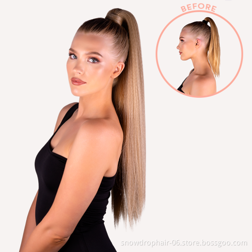 Julianna Long Blonde Straight Wrap Around Clip In Ponytail Hair Extension Heat Resistant Synthetic Pony Tail Hair